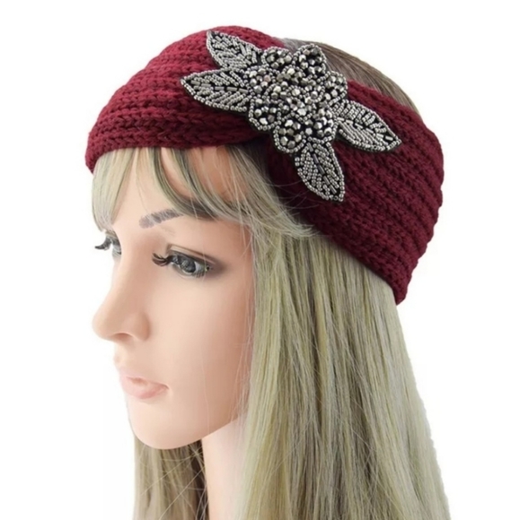Accessories - Burgundy Knit Sweater Headband Turban Hat